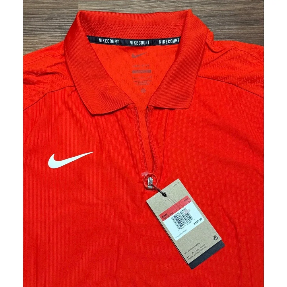 Nike Court Slam ADV Dri-FIT 1/4 Zip Tennis Polo Red Slim Fit (HQ0792-673) Sz L